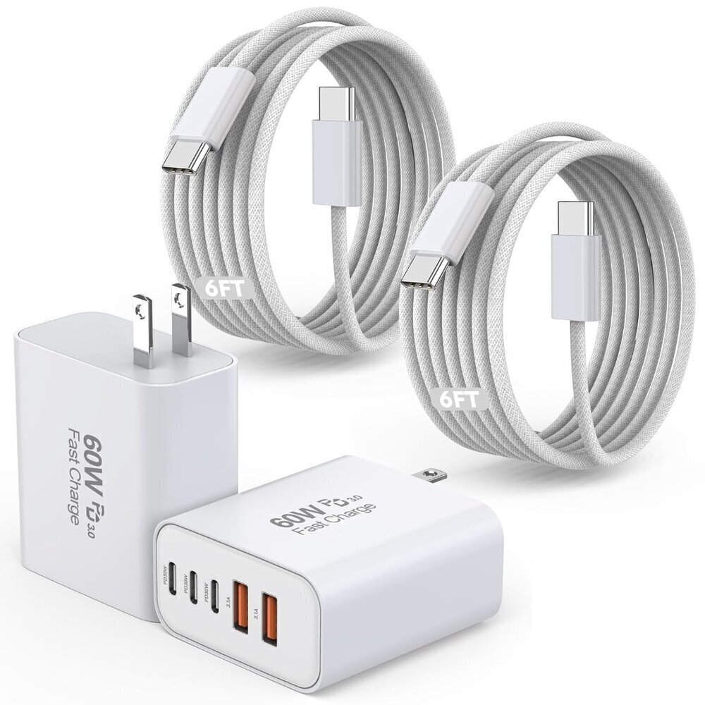 iPhone 17/16 Fast Charger Block,2 Pack 60W USB Charging Block 5-Port Charge Adap